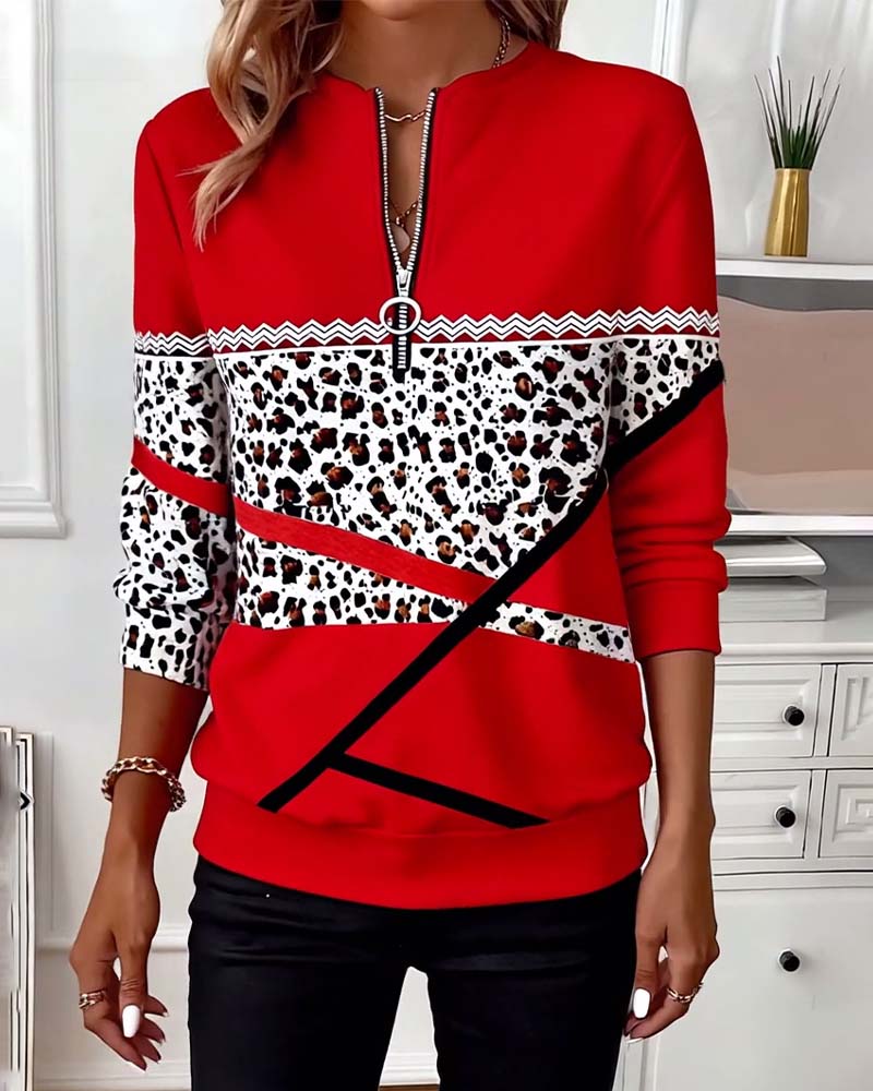 Sweat-shirt à col zippé imprimé