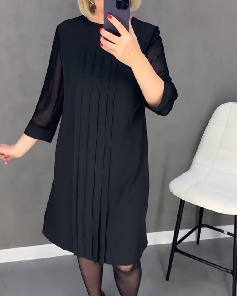 Robe plissée en maille patchwork de couleur unie
