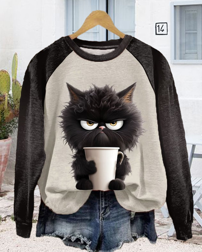 Sweat ample chat avec bloc de couleurs