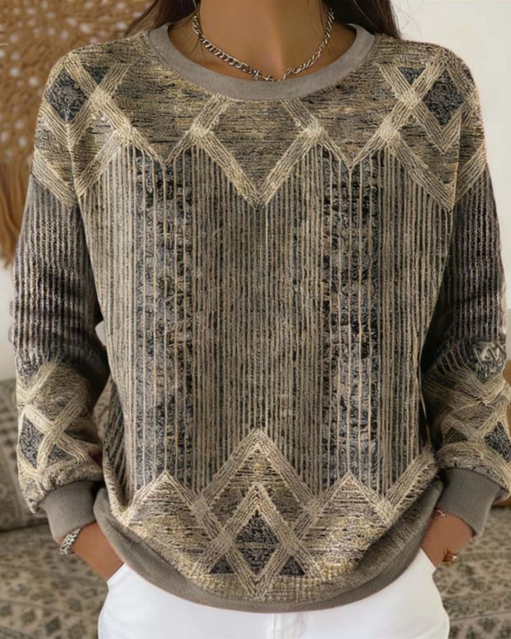 Sweat Shirt Col Rond Imprimé Rétro
