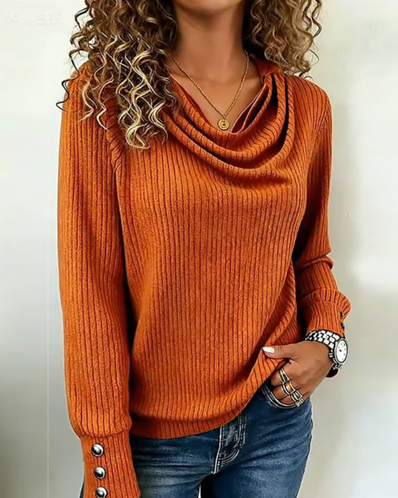 T-shirt couleur unie col drapé tricoté