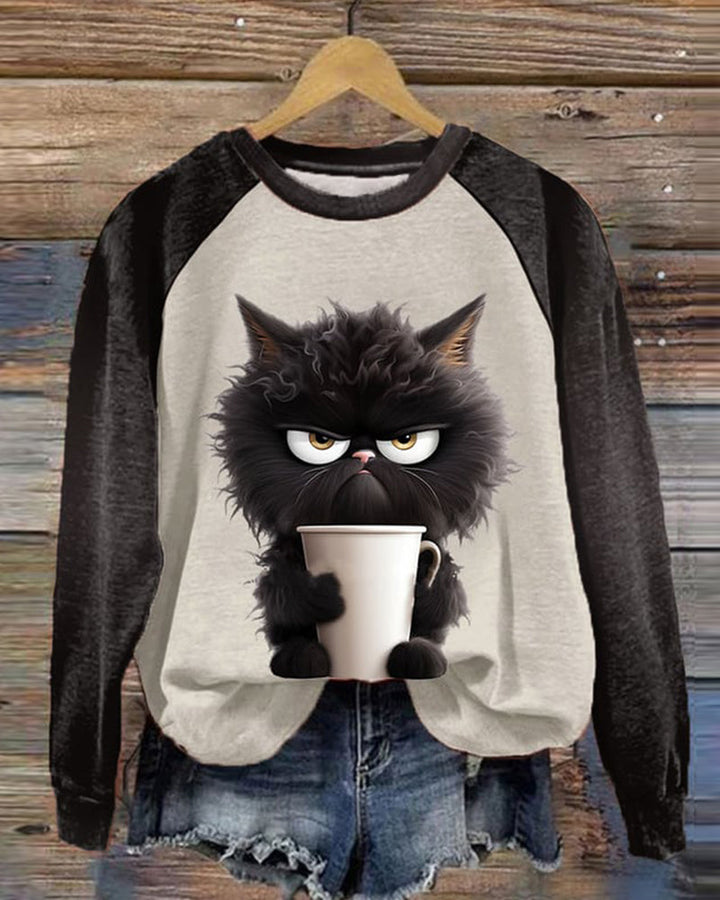 Sweat ample chat avec bloc de couleurs