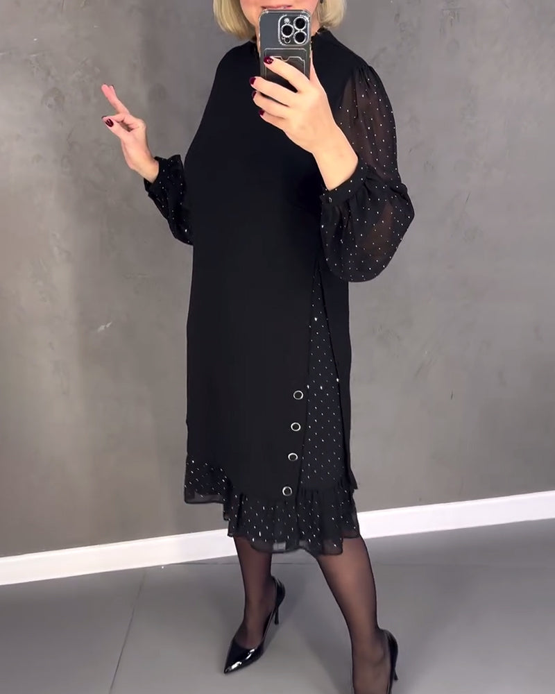 Robe élégante à pois et manches longues