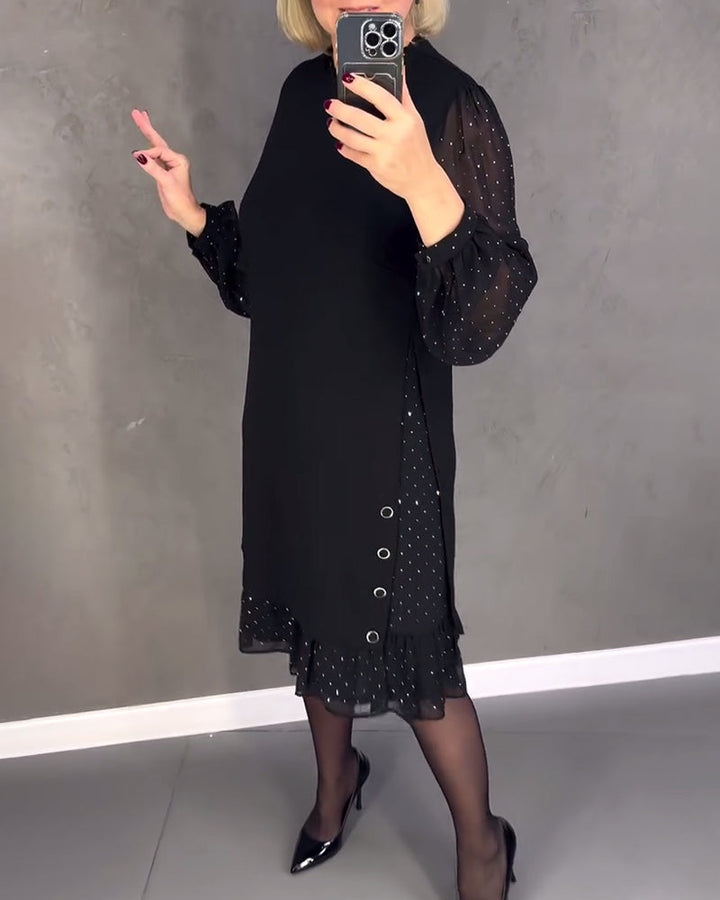 Robe élégante à pois et manches longues
