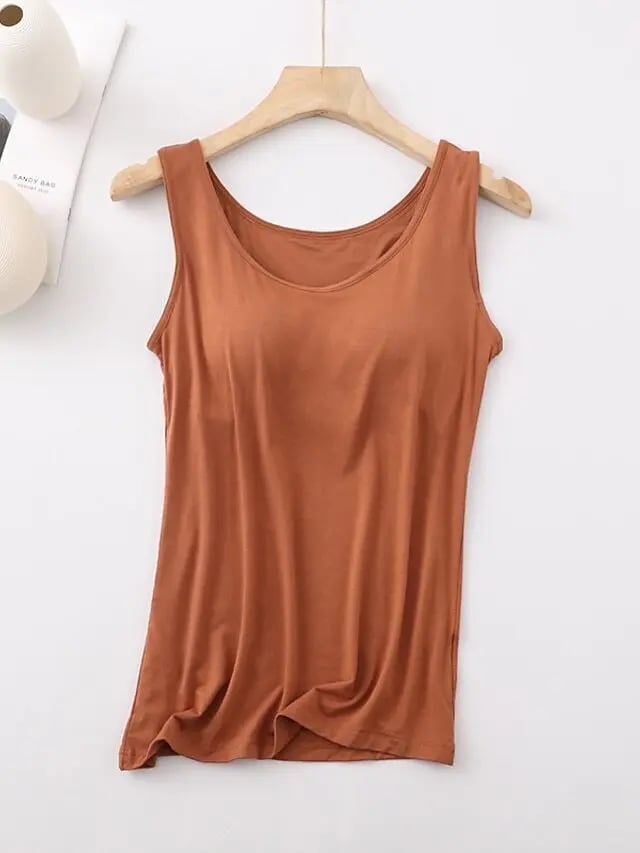 Débardeur Femme Avec Soutien-Gorge Intégré Sans Manches Décontracté Basique Col Rond Classique
