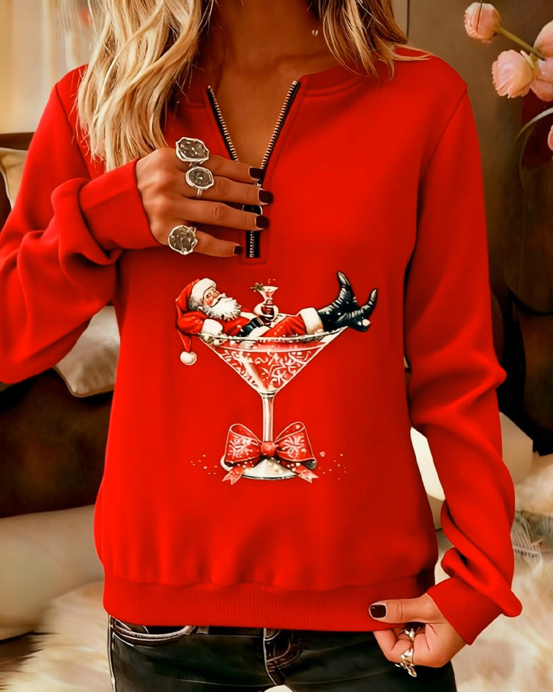 Sweat Imprimé De Noël À Demi-Fermeture