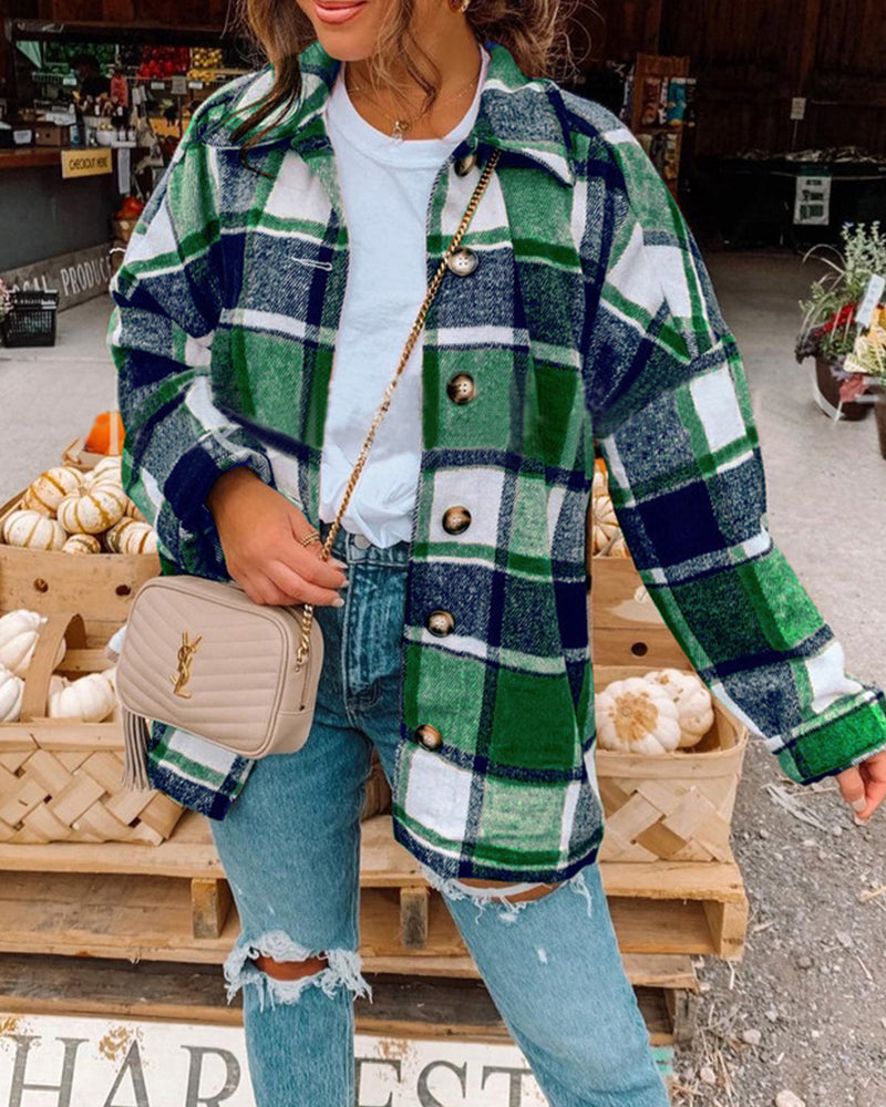 Veste décontractée à revers boutonnés et imprimé écossais