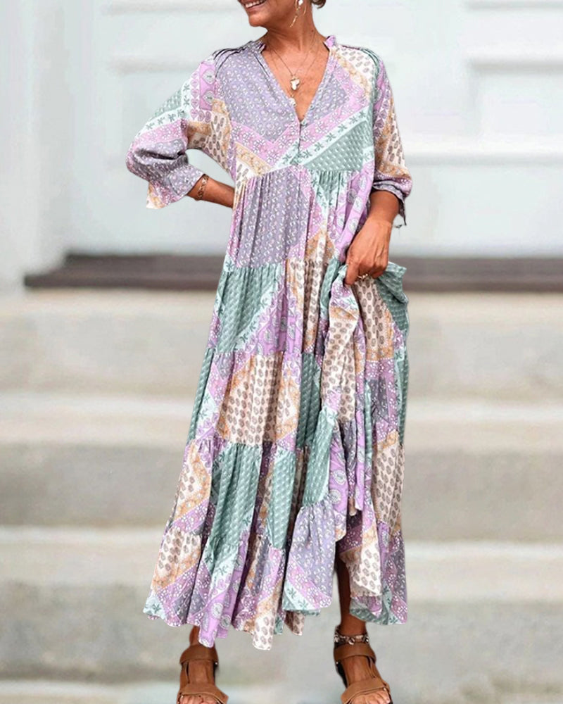 Robe à blocs de couleurs et manches 3/4