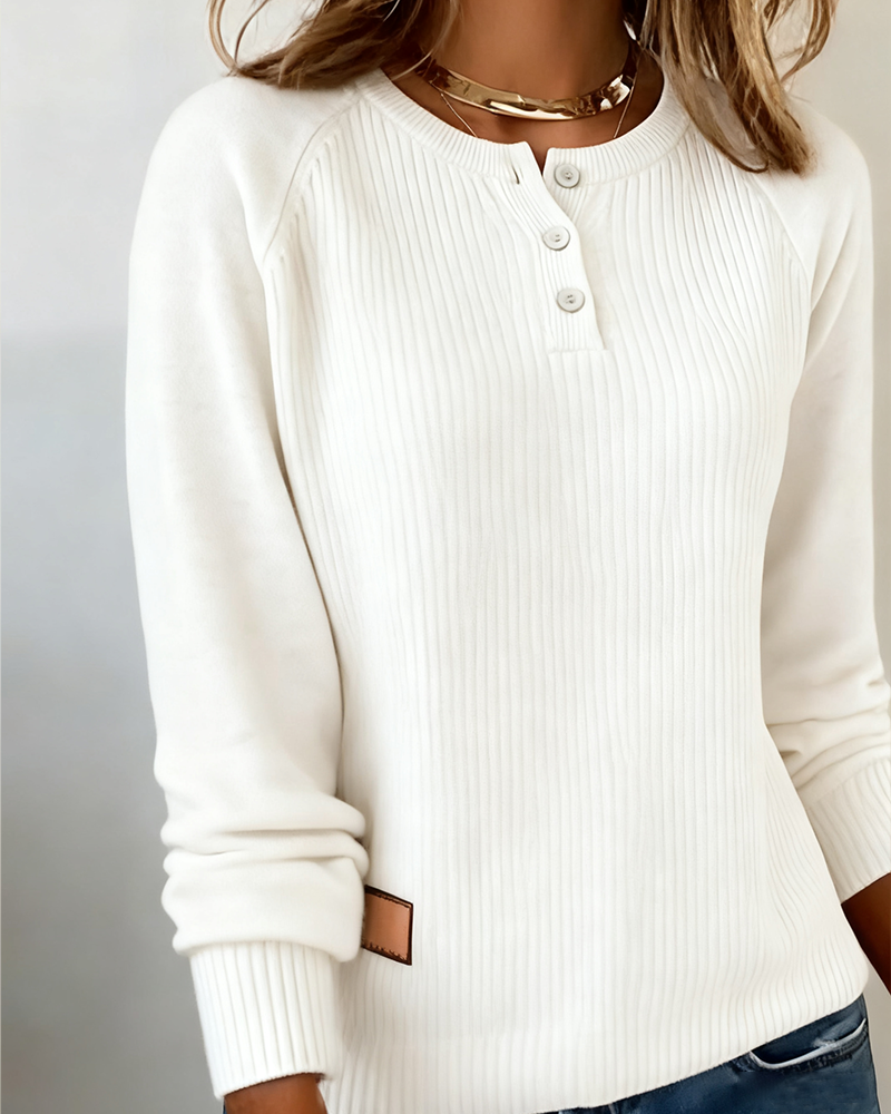 Pull Élégant Bouton Manche Raglan