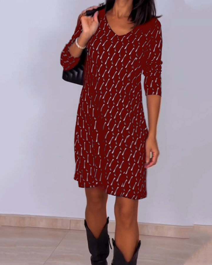 Robe col V imprimé losanges