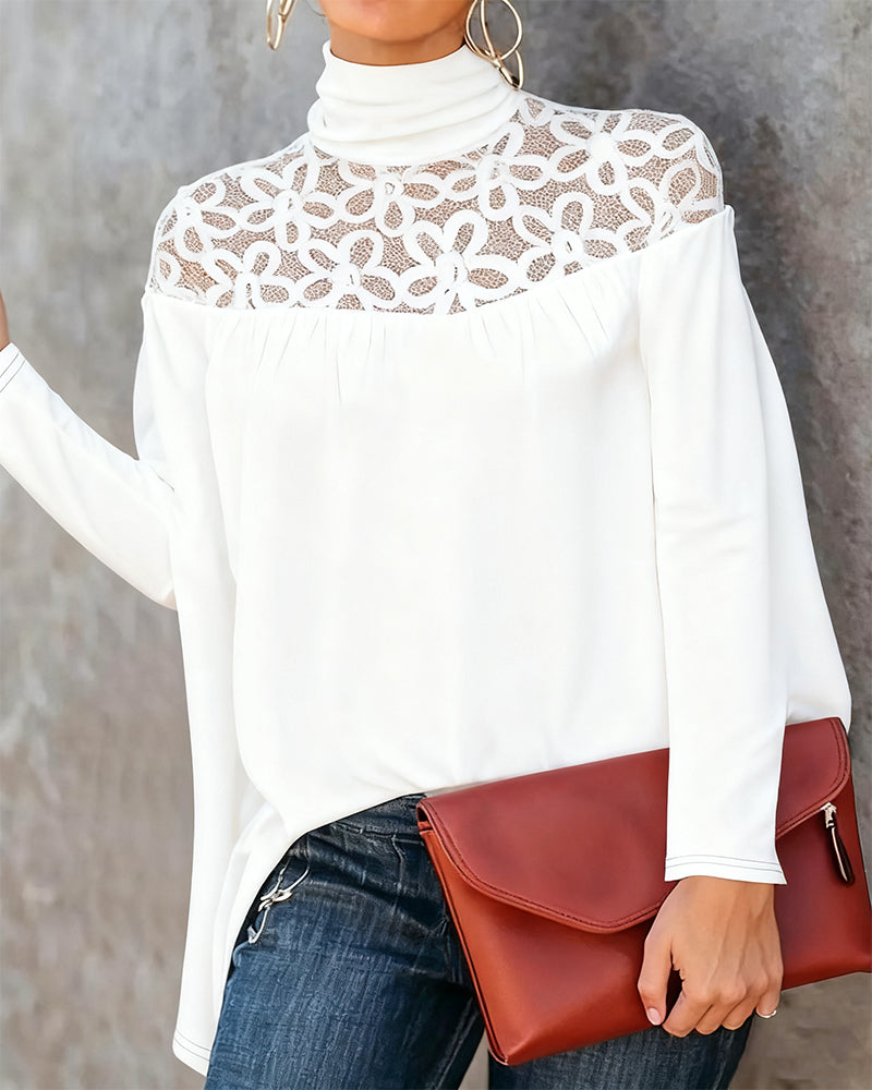 Haut Col Roulé Dentelle Sheer Tricot