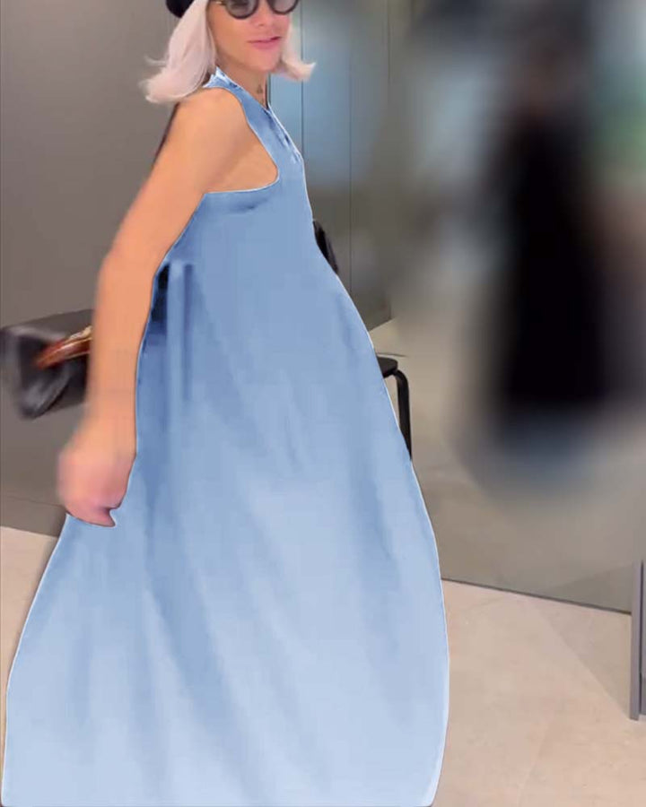 Robe débardeur plissée élégante de couleur unie