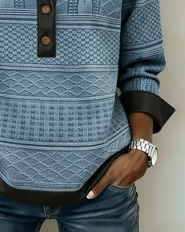 Sweat À Col Boutonné Et Détails Patchwork