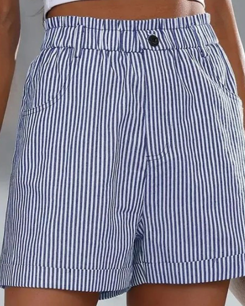 Short imprimé à rayures taille haute