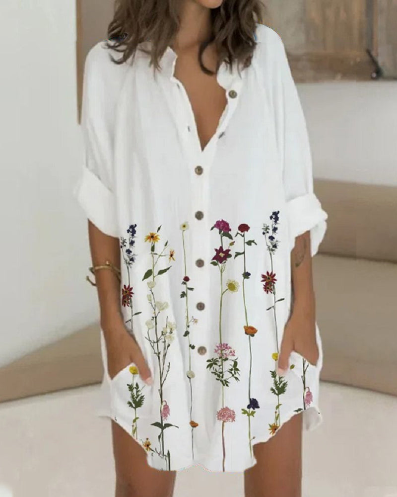 Robe boutonnée à manches longues et poche