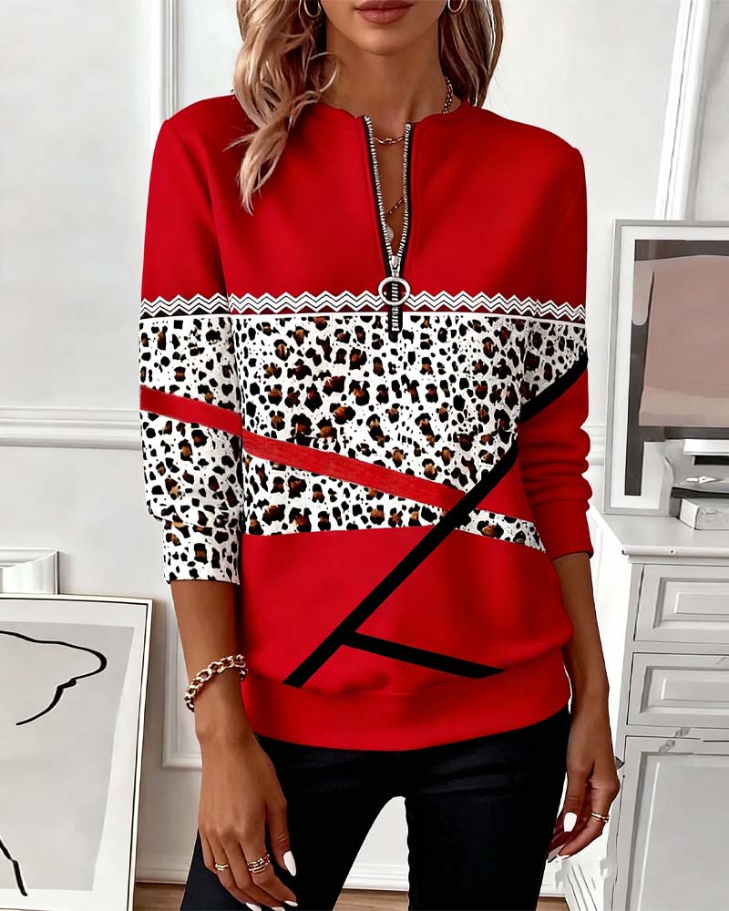 Sweat-shirt à col zippé imprimé