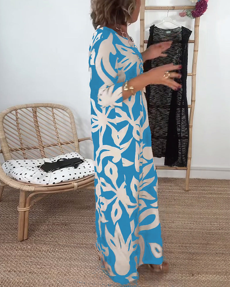 Robe À Col Rond Et Manches Longues Imprimée