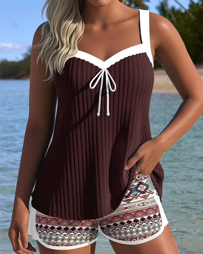 Tankini Côtelé Short De Plage Imprimé Boxer