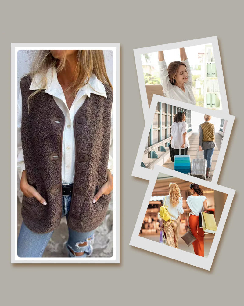 Gilet Femme Automne Boutonné Court Chaud