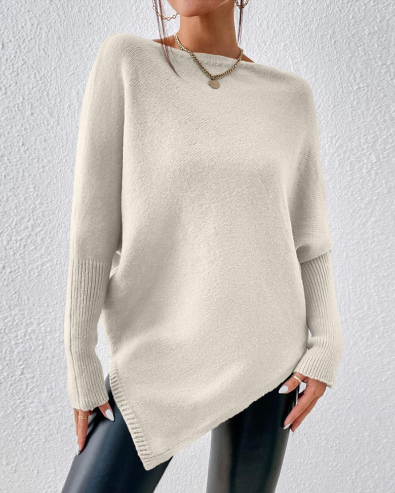 Pull uni à ourlet irrégulier
