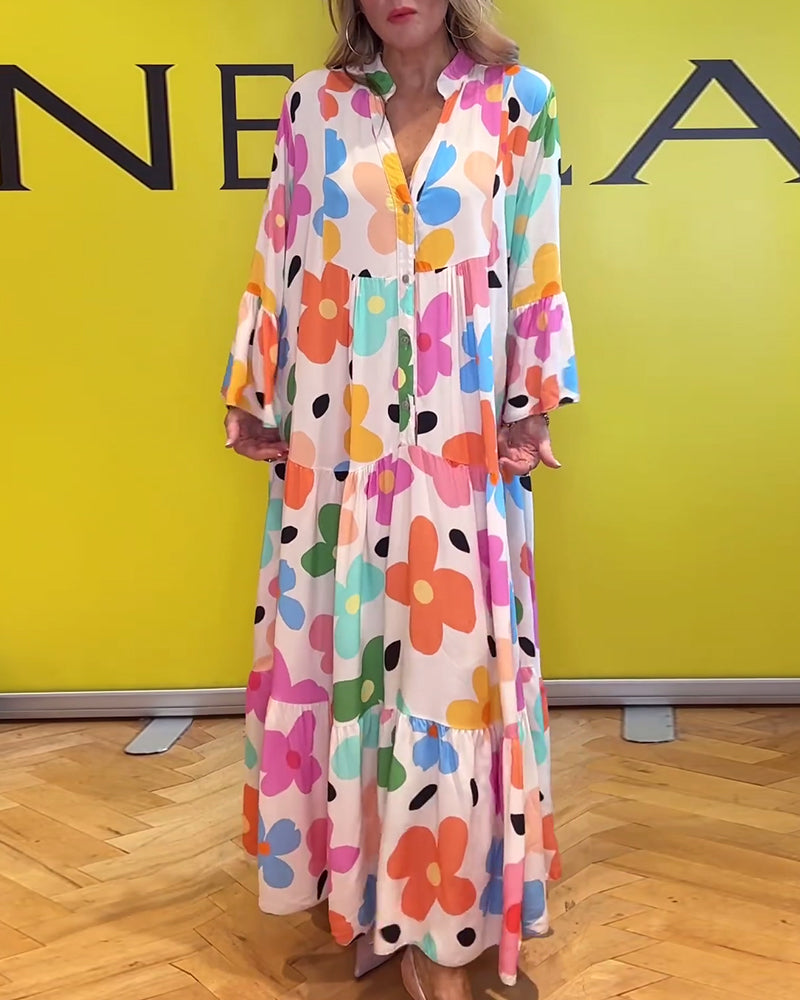 Robe décontractée à manches cloche et imprimé floral coloré