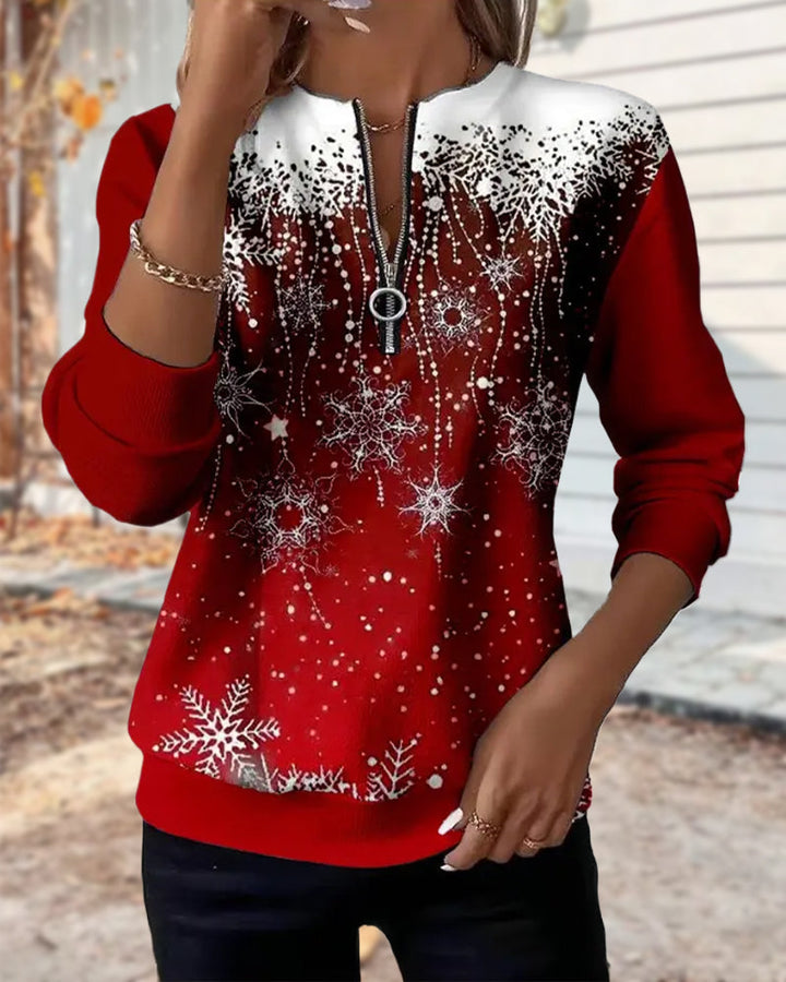 Sweat Demi-Zip Flocon de Neige Col Rond