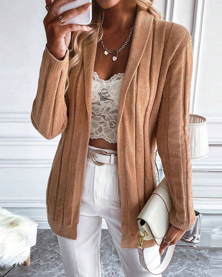 Cardigan pull côtelé de couleur unie