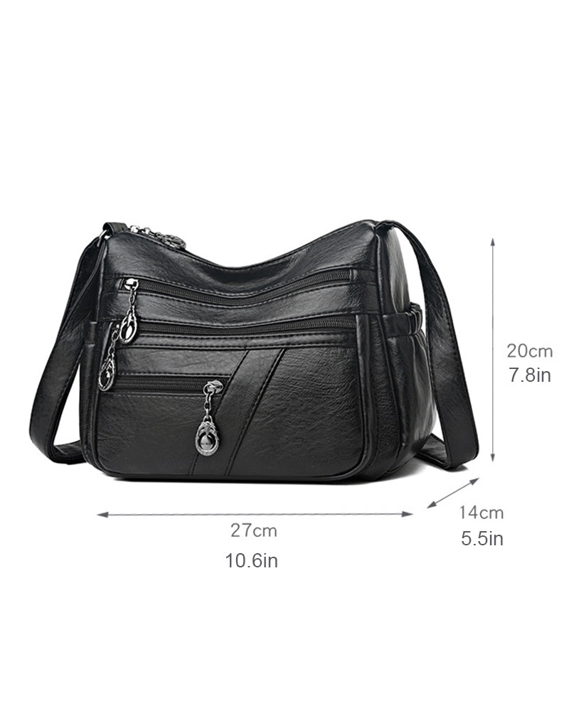 Sac bandoulière en cuir souple avec multipoches
