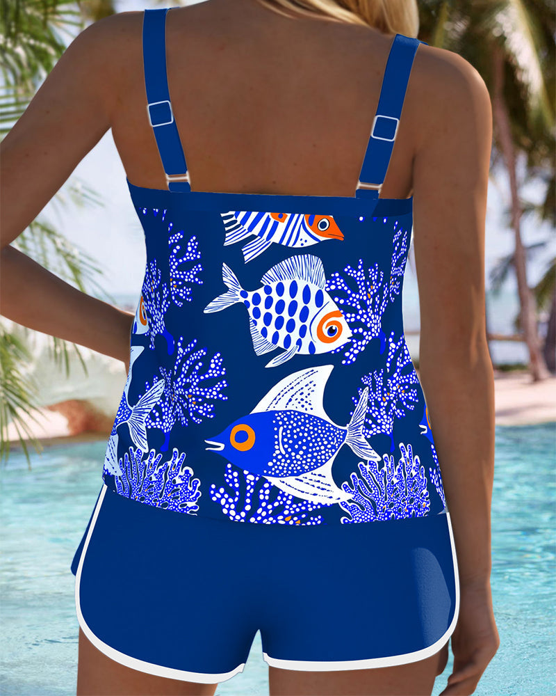Tankini Deux Pièces Imprimé Monde Océanique