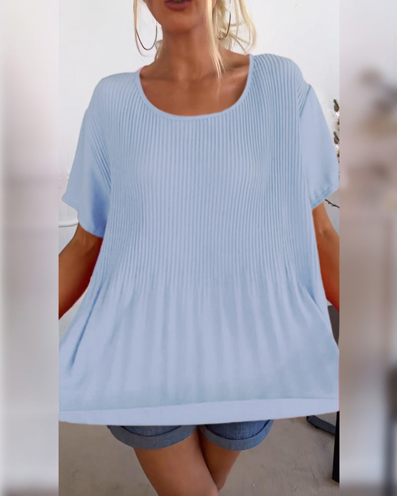 Blouse plissée col rond uni