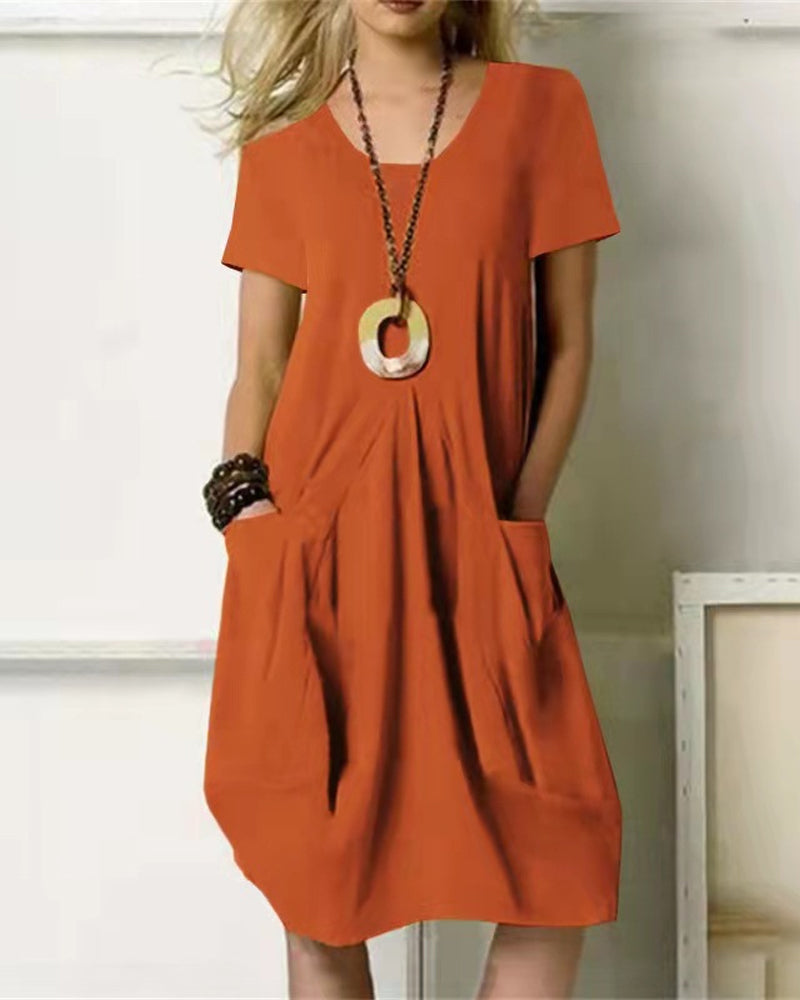 Robe unie col rond manches courtes
