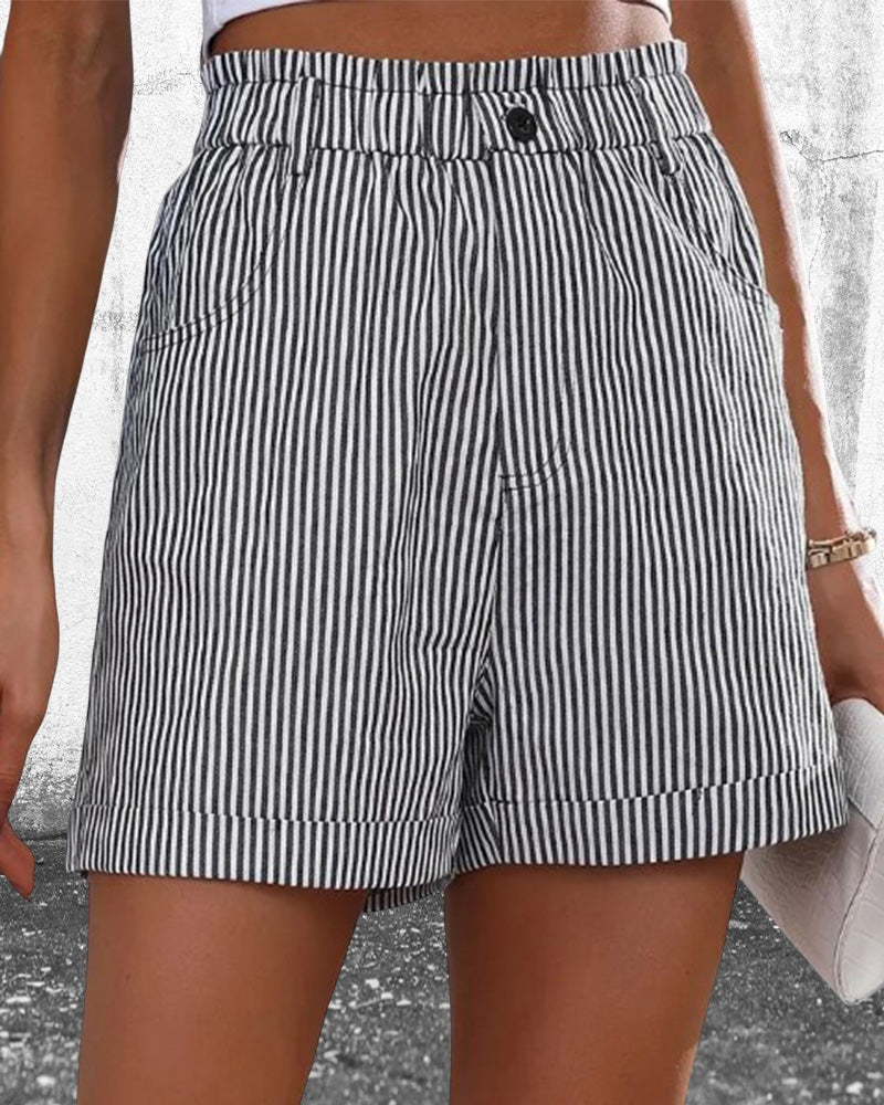 Short imprimé à rayures taille haute