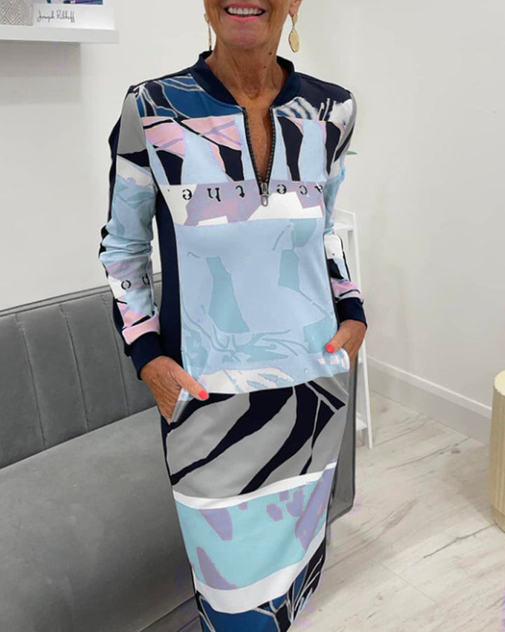 Robe à manches longues zippée avec poches bloc de couleur