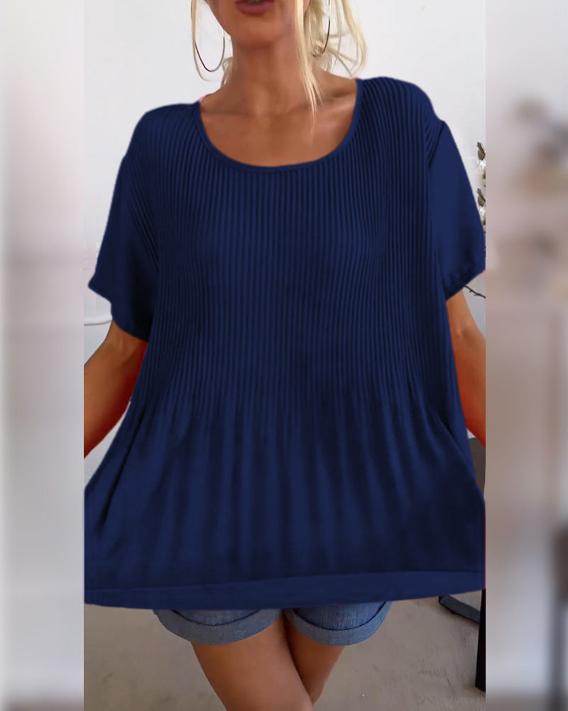 Blouse plissée col rond uni