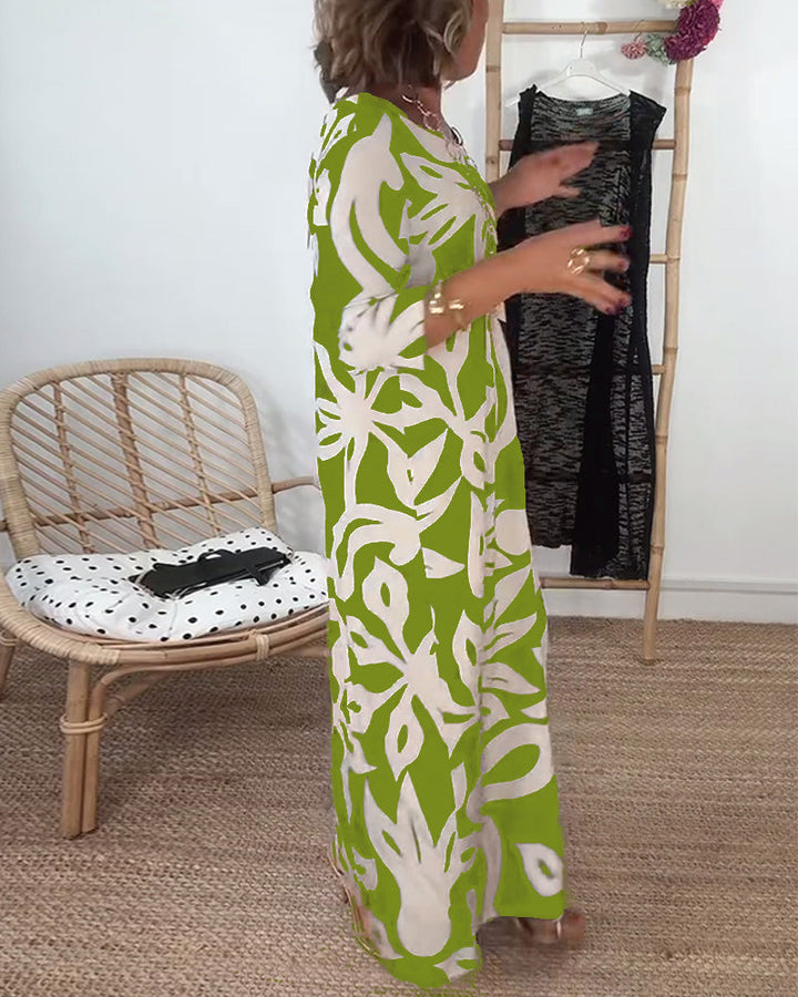 Robe À Col Rond Et Manches Longues Imprimée