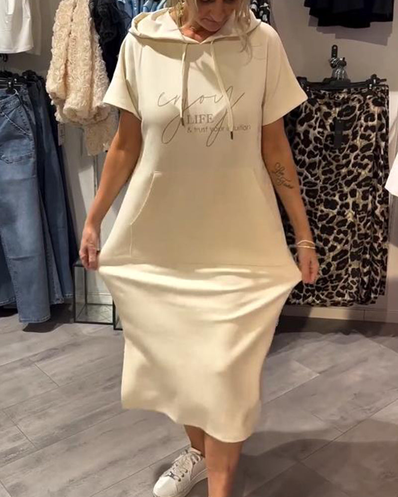 Robe À Capuche Décontractée Cordon