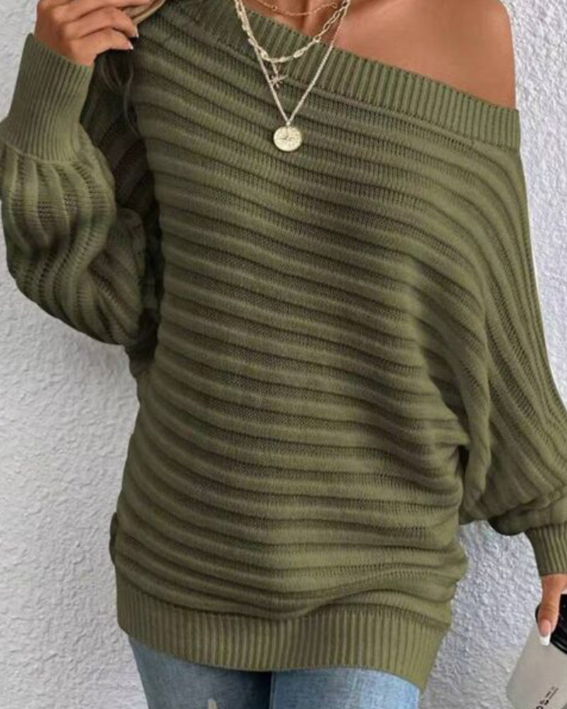 Pull côtelé décontracté de couleur unie
