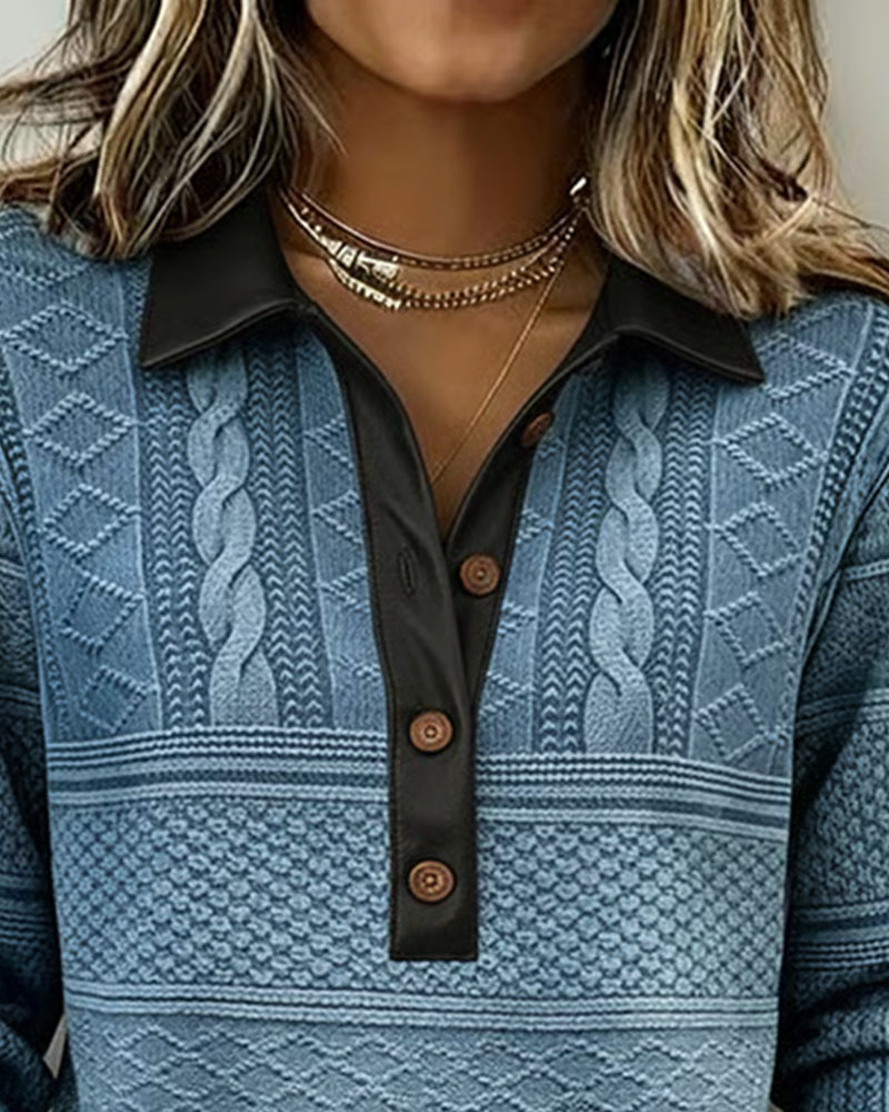 Sweat À Col Boutonné Et Détails Patchwork