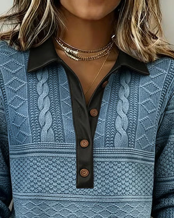 Sweat À Col Boutonné Et Détails Patchwork