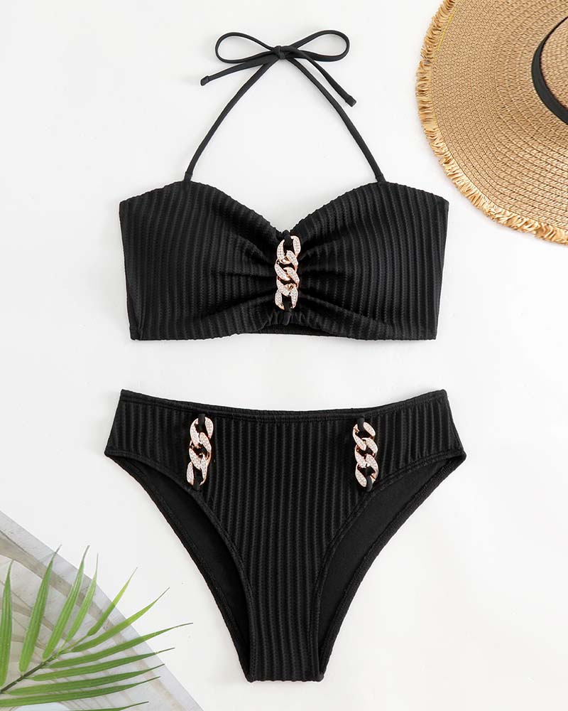 Maillot De Bain Halter Uni Rayé