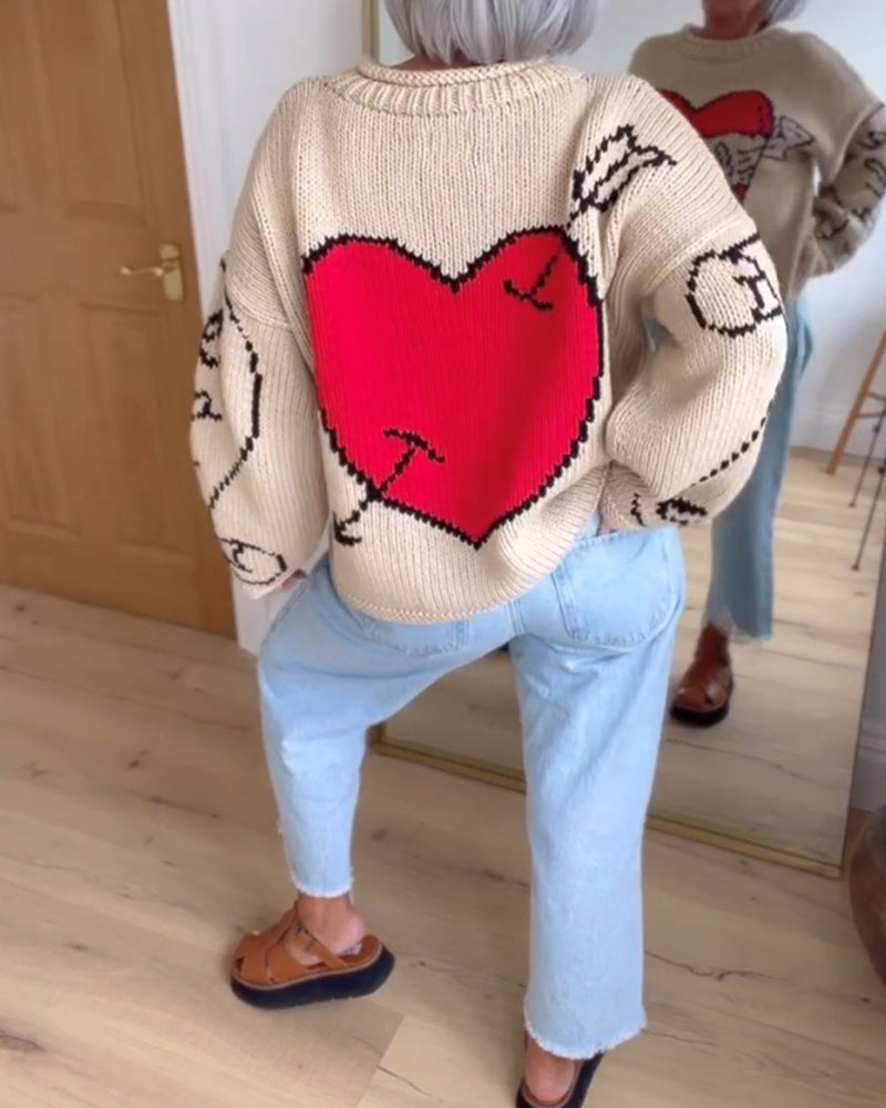 Pull décontracté à motif d'amour