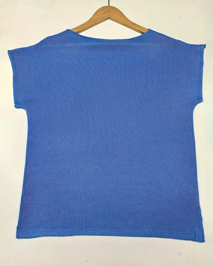 Pull décontracté à manches courtes de couleur unie