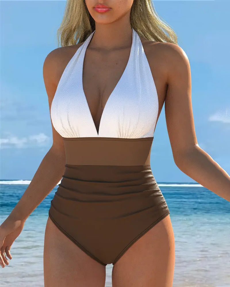 Maillot De Bain Couleur Contrastée Une Pièce