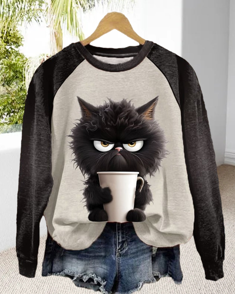 Sweat ample chat avec bloc de couleurs
