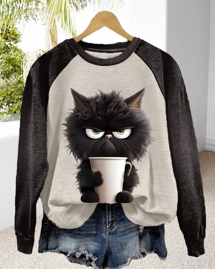 Sweat ample chat avec bloc de couleurs
