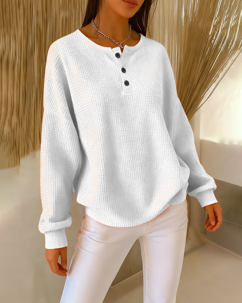 Sweat Tendance Décontracté Uni À Manches Longues