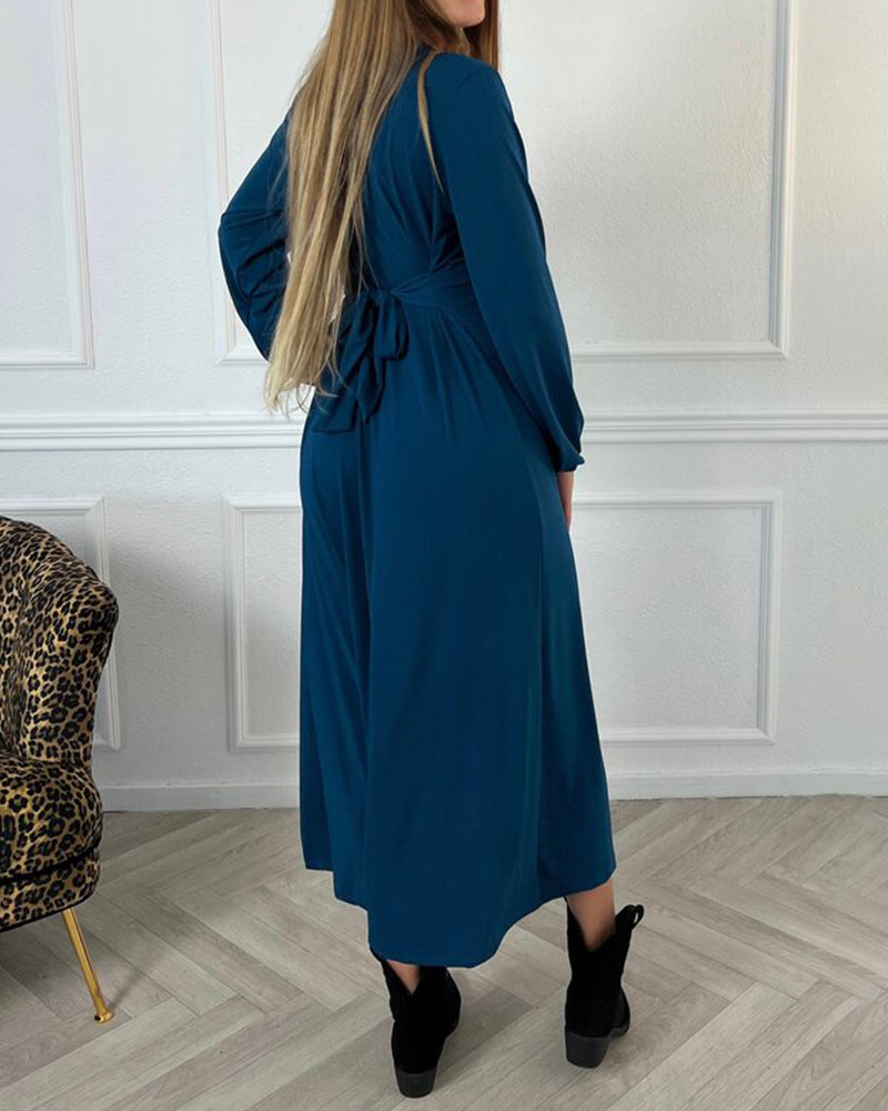 Robe sexy unie avec manches longues