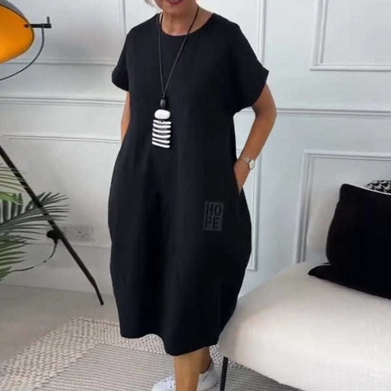 Robe décontractée à manches courtes et imprimé lettre simple