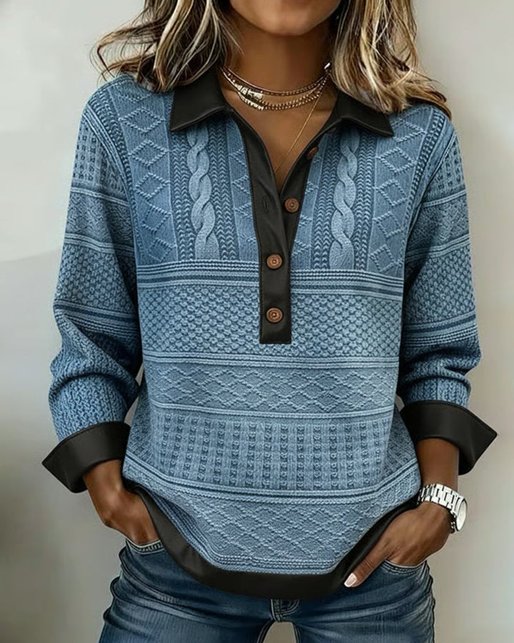 Sweat À Col Boutonné Et Détails Patchwork