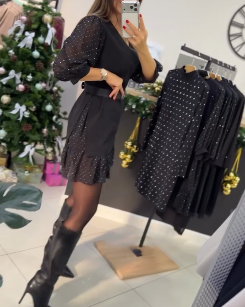 Robe Élégante À Col En V Et Motif Patchwork